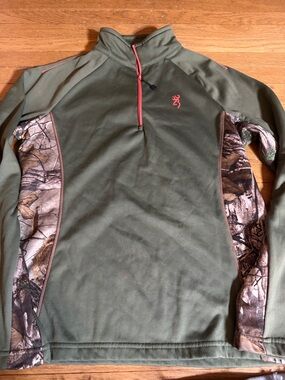 Browning Olive Green Realtree Camo-Panel Lightweight Quarter-Zip Pullover Sz XL